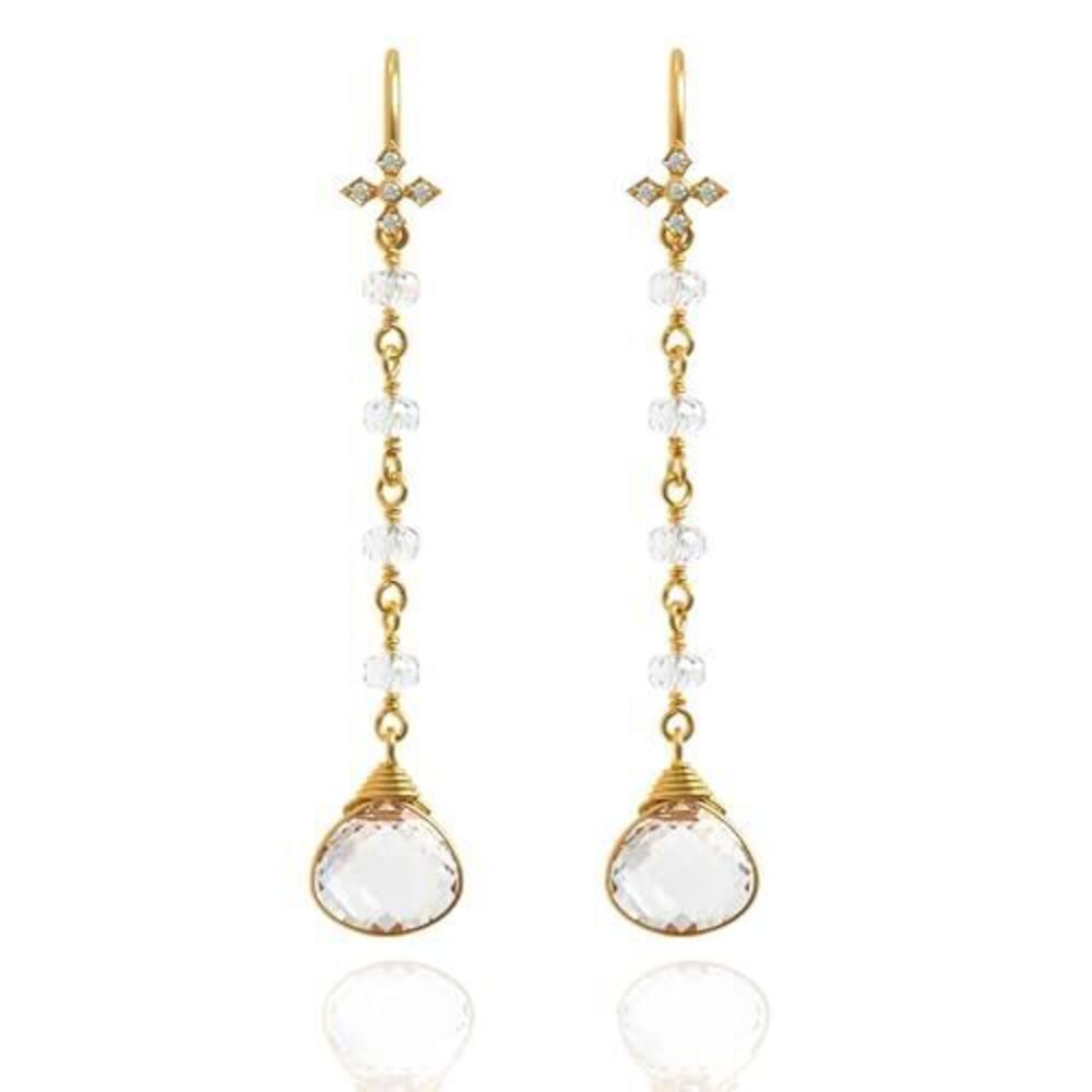 1793 Clear QuartzEarrings in Heart Long Dangle Shape - 18K Gold Vermeil